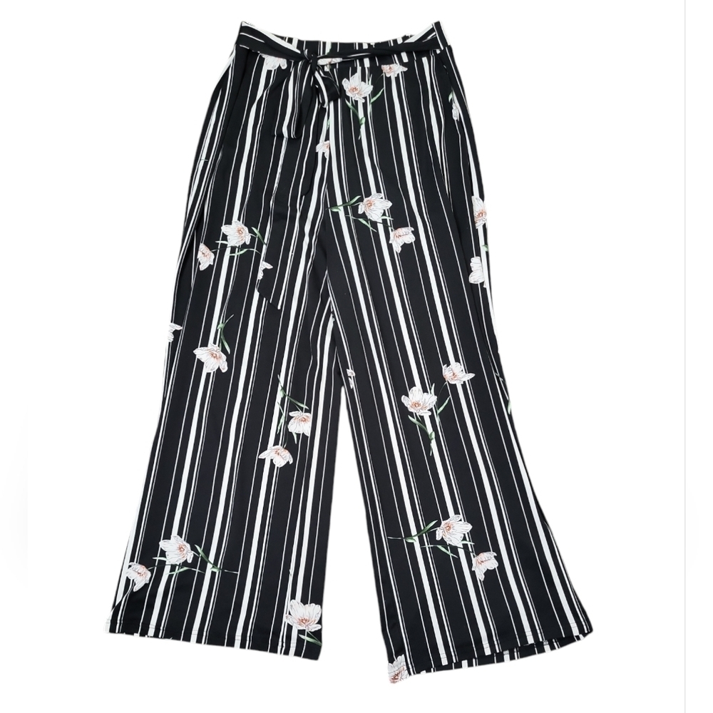 Magazine Women's Lounge Pants Size XL Wide Leg Floral Striped 89652FW